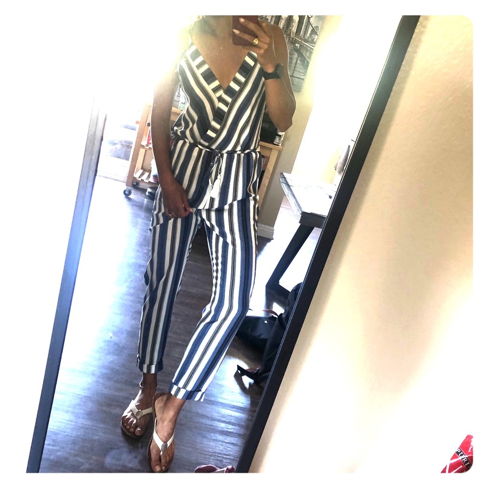 Blue striped jumpsuit